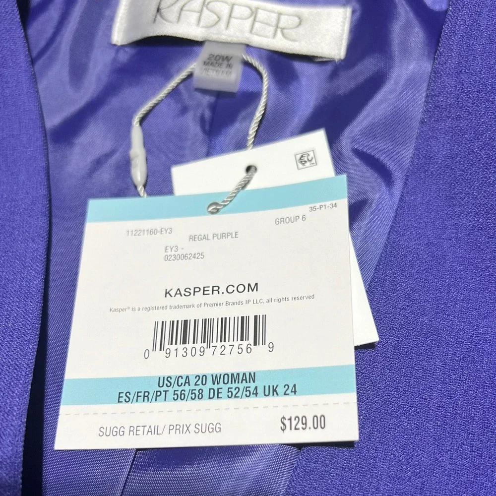 Kasper Woman Regal Purple Open Front Blazer Jacket 3/4 Sleeve Plus Size 20W NEW